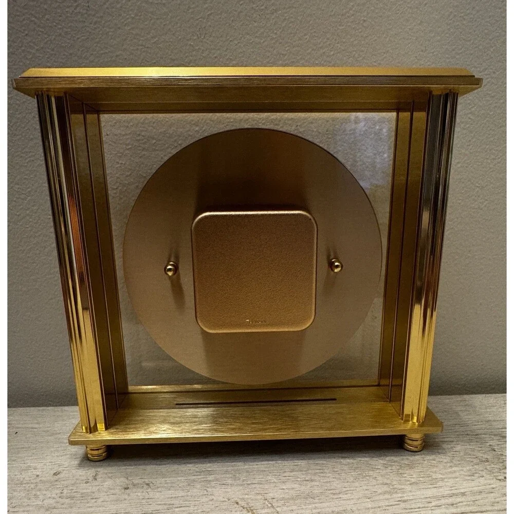 NIB Bulova B1700 Grand Prix Glass Mantel Desk Clock Gold Tone New In Box